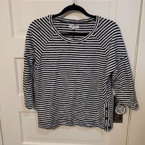 Madewell Black and White 3/4 Length Sleeve Striped Button Side Sweater Sz M